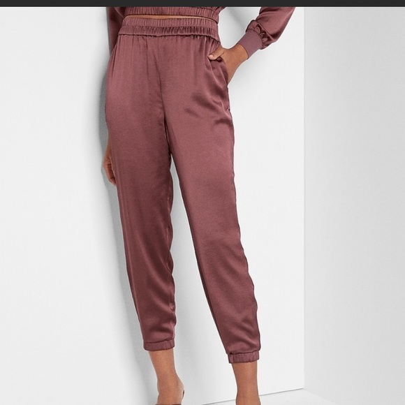 Express Super High Waisted Satin Joggers - Picture 1 of 4